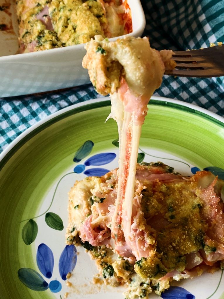 gooey scamorza spinach and ricotta bake cheese pull