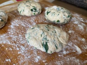 pieces of spinach dough