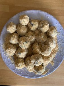 shaped and breaded aubergine meatballs